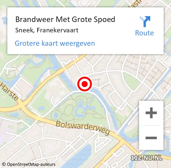 Locatie op kaart van de 112 melding: Brandweer Met Grote Spoed Naar Sneek, Franekervaart op 21 september 2022 10:54