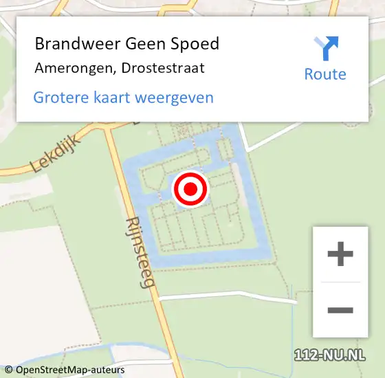 Locatie op kaart van de 112 melding: Brandweer Geen Spoed Naar Amerongen, Drostestraat op 21 september 2022 11:01