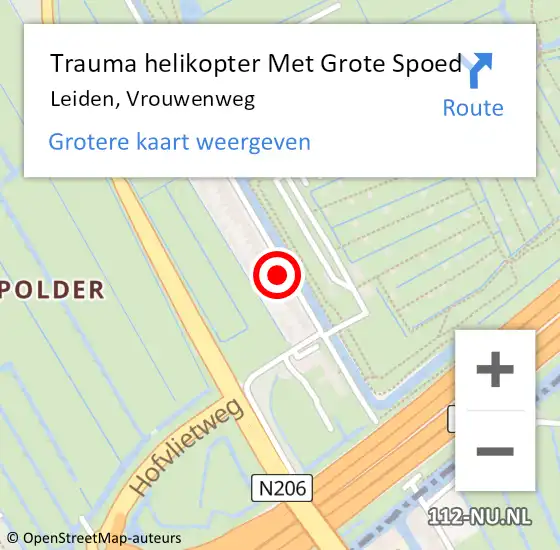 Locatie op kaart van de 112 melding: Trauma helikopter Met Grote Spoed Naar Leiden, Vrouwenweg op 21 september 2022 11:14