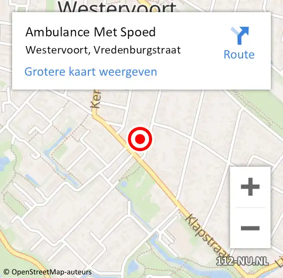 Locatie op kaart van de 112 melding: Ambulance Met Spoed Naar Westervoort, Vredenburgstraat op 21 september 2022 11:45