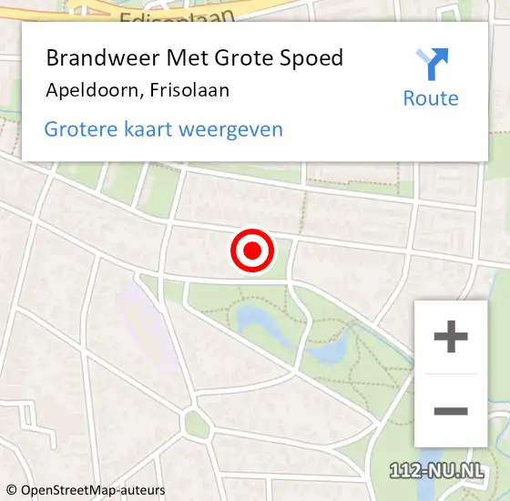 Locatie op kaart van de 112 melding: Brandweer Met Grote Spoed Naar Apeldoorn, Frisolaan op 21 september 2022 12:11