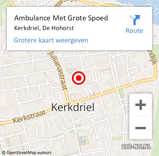 Locatie op kaart van de 112 melding: Ambulance Met Grote Spoed Naar Kerkdriel, De Hohorst op 21 september 2022 12:17