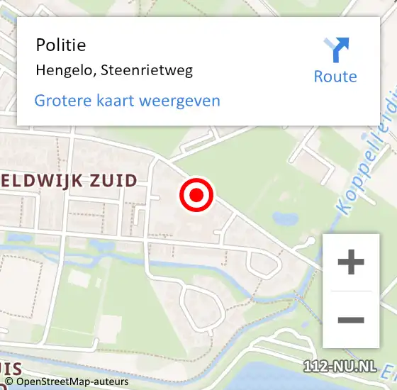 Locatie op kaart van de 112 melding: Politie Hengelo, Steenrietweg op 21 september 2022 12:19