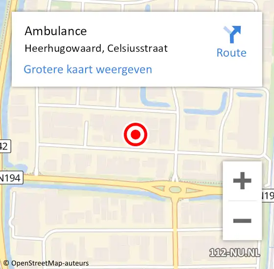 Locatie op kaart van de 112 melding: Ambulance Heerhugowaard, Celsiusstraat op 21 september 2022 12:22