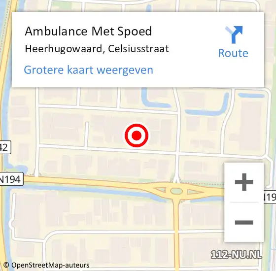 Locatie op kaart van de 112 melding: Ambulance Met Spoed Naar Heerhugowaard, Celsiusstraat op 21 september 2022 12:22