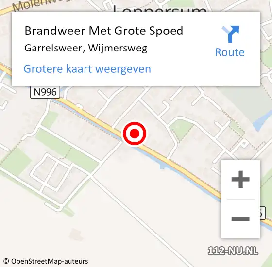 Locatie op kaart van de 112 melding: Brandweer Met Grote Spoed Naar Garrelsweer, Wijmersweg op 21 september 2022 12:27