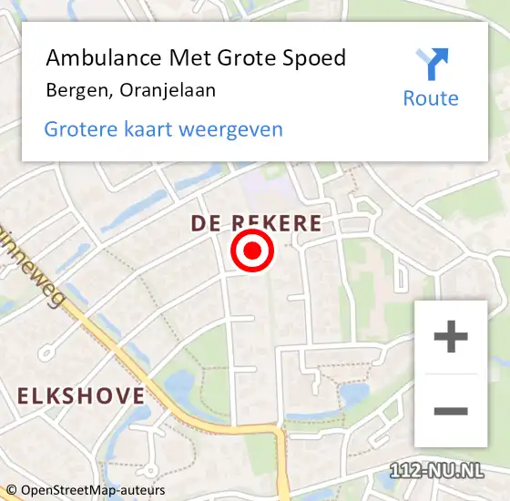 Locatie op kaart van de 112 melding: Ambulance Met Grote Spoed Naar Bergen, Oranjelaan op 21 september 2022 13:03