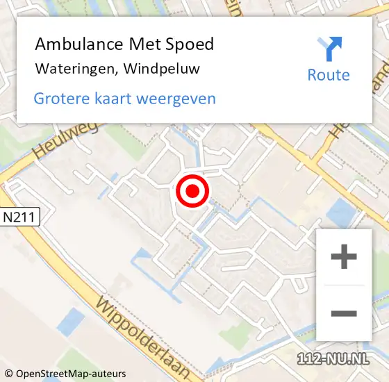 Locatie op kaart van de 112 melding: Ambulance Met Spoed Naar Wateringen, Windpeluw op 21 september 2022 13:06