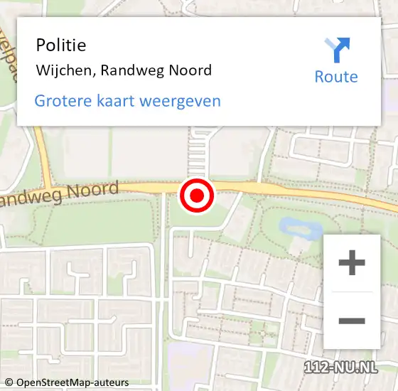 Locatie op kaart van de 112 melding: Politie Wijchen, Randweg Noord op 21 september 2022 13:09