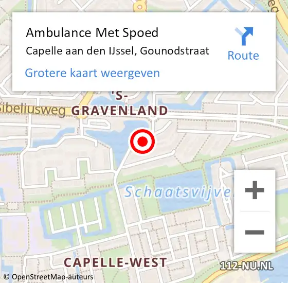 Locatie op kaart van de 112 melding: Ambulance Met Spoed Naar Capelle aan den IJssel, Gounodstraat op 21 september 2022 13:33