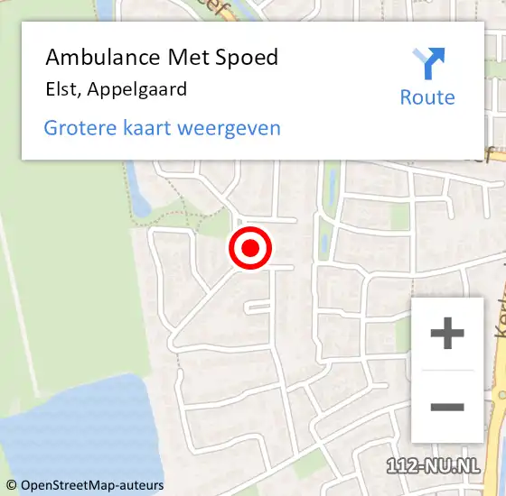 Locatie op kaart van de 112 melding: Ambulance Met Spoed Naar Elst, Appelgaard op 21 september 2022 13:59