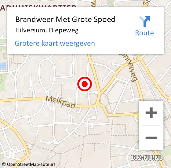 Locatie op kaart van de 112 melding: Brandweer Met Grote Spoed Naar Hilversum, Diepeweg op 21 september 2022 14:02