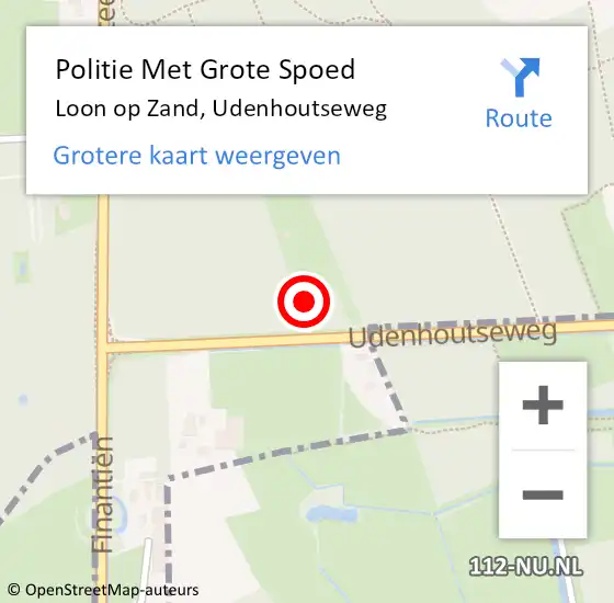 Locatie op kaart van de 112 melding: Politie Met Grote Spoed Naar Loon op Zand, Udenhoutseweg op 21 september 2022 14:07