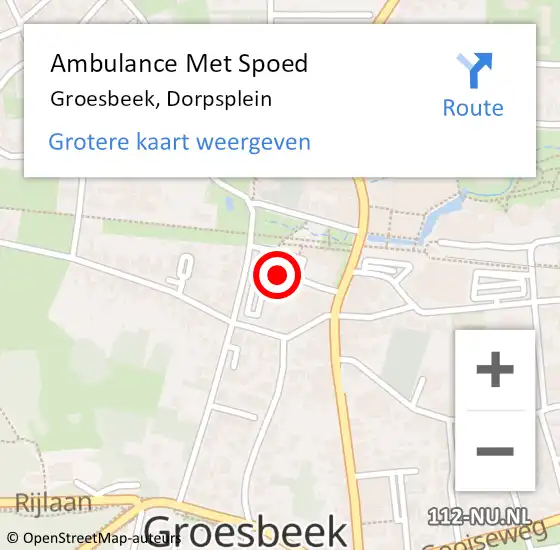 Locatie op kaart van de 112 melding: Ambulance Met Spoed Naar Groesbeek, Dorpsplein op 21 september 2022 14:22