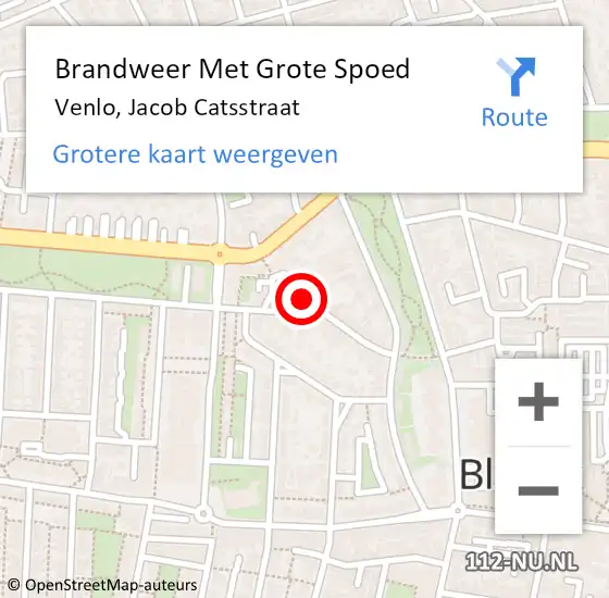 Locatie op kaart van de 112 melding: Brandweer Met Grote Spoed Naar Venlo, Jacob Catsstraat op 21 september 2022 14:45