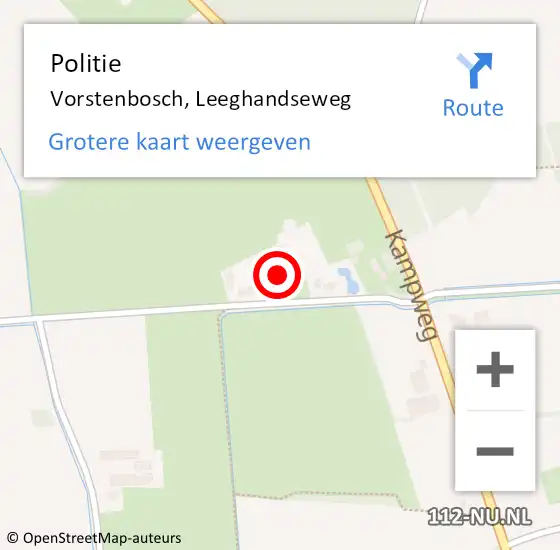 Locatie op kaart van de 112 melding: Politie Vorstenbosch, Leeghandseweg op 21 september 2022 15:25