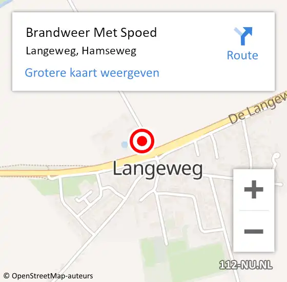 Locatie op kaart van de 112 melding: Brandweer Met Spoed Naar Langeweg, Hamseweg op 21 september 2022 15:36