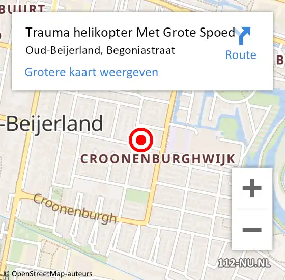 Locatie op kaart van de 112 melding: Trauma helikopter Met Grote Spoed Naar Oud-Beijerland, Begoniastraat op 21 september 2022 16:03