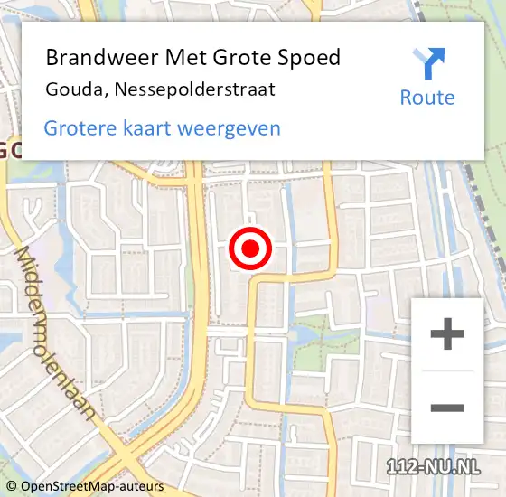 Locatie op kaart van de 112 melding: Brandweer Met Grote Spoed Naar Gouda, Nessepolderstraat op 21 september 2022 16:07