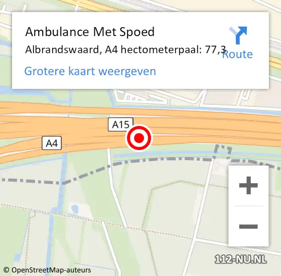 Locatie op kaart van de 112 melding: Ambulance Met Spoed Naar Albrandswaard, A4 hectometerpaal: 77,3 op 21 september 2022 16:37