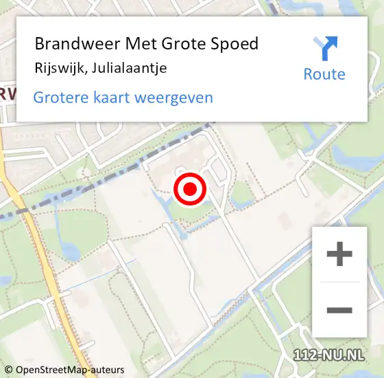 Locatie op kaart van de 112 melding: Brandweer Met Grote Spoed Naar Rijswijk, Julialaantje op 21 september 2022 16:37