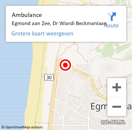 Locatie op kaart van de 112 melding: Ambulance Egmond aan Zee, Dr Wiardi Beckmanlaan op 21 september 2022 16:50