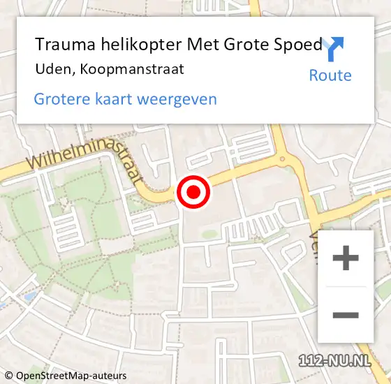 Locatie op kaart van de 112 melding: Trauma helikopter Met Grote Spoed Naar Uden, Koopmanstraat op 21 september 2022 16:51