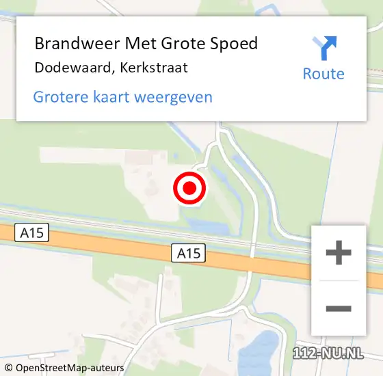 Locatie op kaart van de 112 melding: Brandweer Met Grote Spoed Naar Dodewaard, Kerkstraat op 21 september 2022 16:54