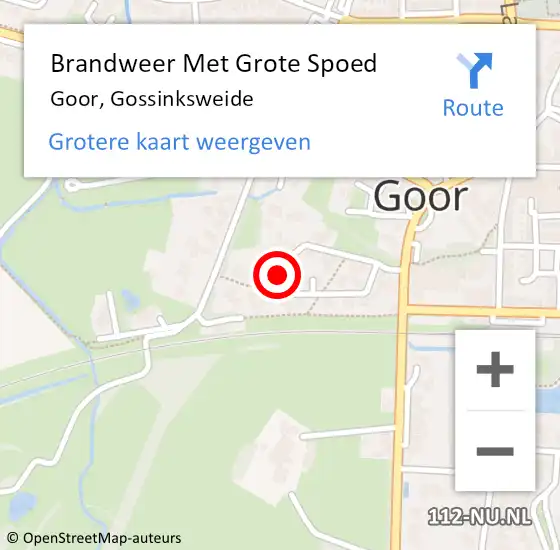 Locatie op kaart van de 112 melding: Brandweer Met Grote Spoed Naar Goor, Gossinksweide op 21 september 2022 17:16