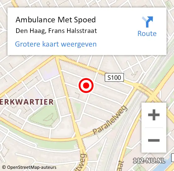 Locatie op kaart van de 112 melding: Ambulance Met Spoed Naar Den Haag, Frans Halsstraat op 21 september 2022 17:16