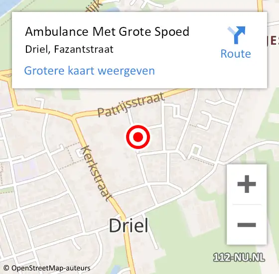 Locatie op kaart van de 112 melding: Ambulance Met Grote Spoed Naar Driel, Fazantstraat op 21 september 2022 17:24