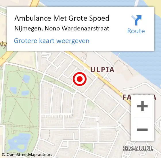 Locatie op kaart van de 112 melding: Ambulance Met Grote Spoed Naar Nijmegen, Nono Wardenaarstraat op 21 september 2022 17:26