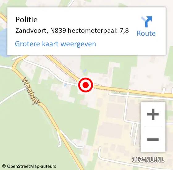 Locatie op kaart van de 112 melding: Politie Zandvoort, N839 hectometerpaal: 7,8 op 21 september 2022 17:34