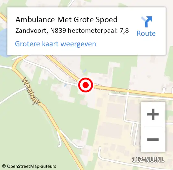 Locatie op kaart van de 112 melding: Ambulance Met Grote Spoed Naar Zandvoort, N839 hectometerpaal: 7,8 op 21 september 2022 17:35