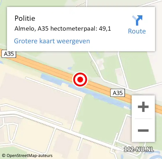 Locatie op kaart van de 112 melding: Politie Almelo, A35 hectometerpaal: 49,1 op 21 september 2022 17:49