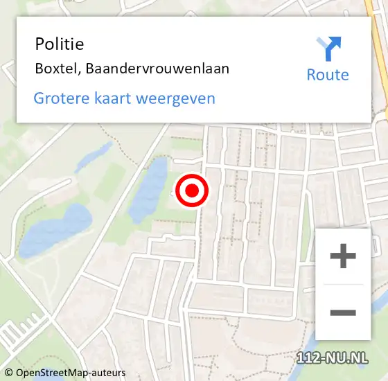 Locatie op kaart van de 112 melding: Politie Boxtel, Baandervrouwenlaan op 21 september 2022 18:04