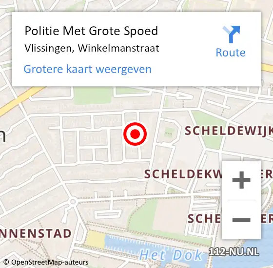 Locatie op kaart van de 112 melding: Politie Met Grote Spoed Naar Vlissingen, Winkelmanstraat op 21 september 2022 18:05