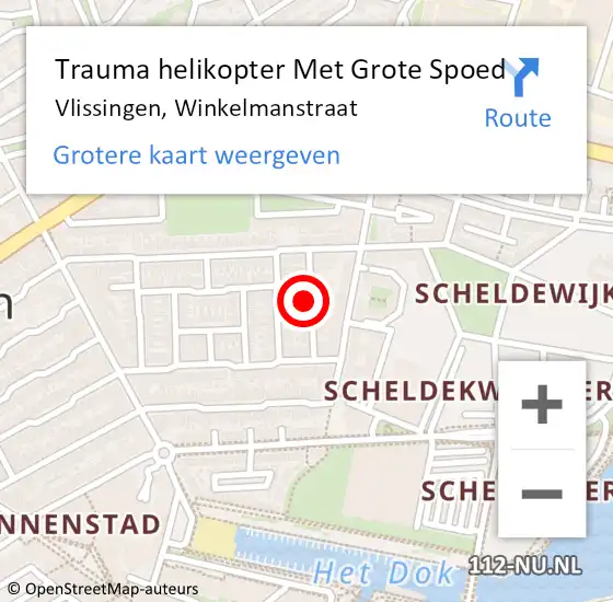 Locatie op kaart van de 112 melding: Trauma helikopter Met Grote Spoed Naar Vlissingen, Winkelmanstraat op 21 september 2022 18:14