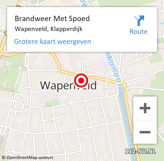 Locatie op kaart van de 112 melding: Brandweer Met Spoed Naar Wapenveld, Klapperdijk op 21 september 2022 18:26