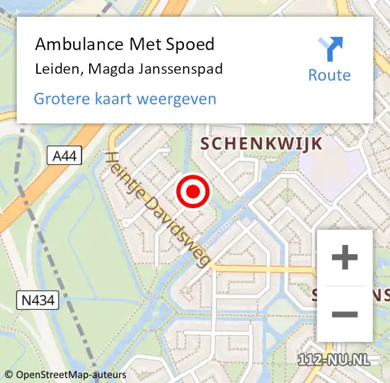 Locatie op kaart van de 112 melding: Ambulance Met Spoed Naar Leiden, Magda Janssenspad op 21 september 2022 18:28