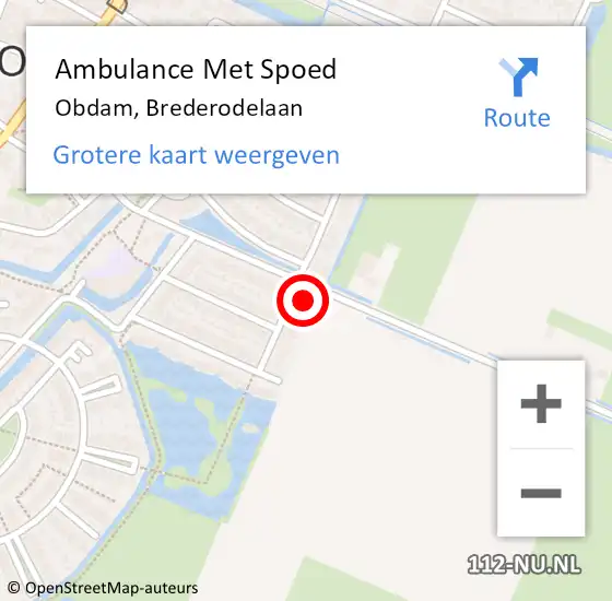 Locatie op kaart van de 112 melding: Ambulance Met Spoed Naar Obdam, Brederodelaan op 21 september 2022 18:32