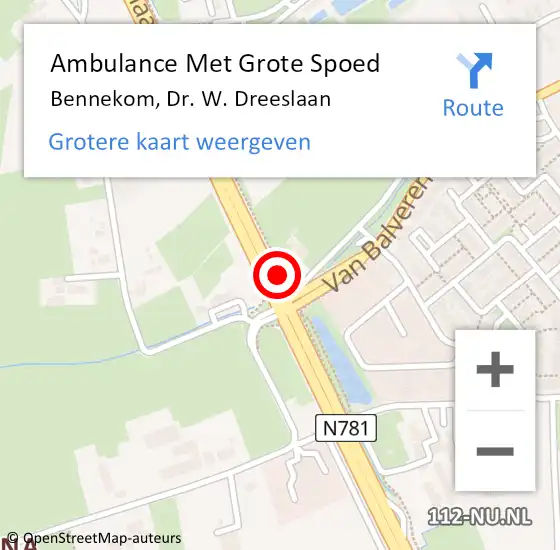 Locatie op kaart van de 112 melding: Ambulance Met Grote Spoed Naar Bennekom, Dr. W. Dreeslaan op 21 september 2022 18:52