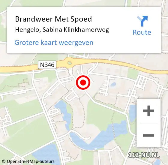 Locatie op kaart van de 112 melding: Brandweer Met Spoed Naar Hengelo, Sabina Klinkhamerweg op 21 september 2022 19:27