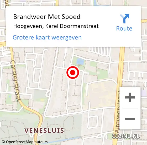 Locatie op kaart van de 112 melding: Brandweer Met Spoed Naar Hoogeveen, Karel Doormanstraat op 21 september 2022 19:35