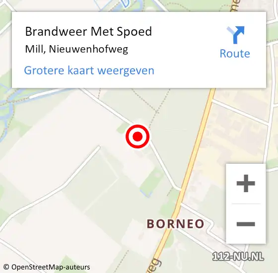 Locatie op kaart van de 112 melding: Brandweer Met Spoed Naar Mill, Nieuwenhofweg op 21 september 2022 19:46
