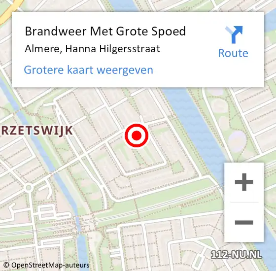 Locatie op kaart van de 112 melding: Brandweer Met Grote Spoed Naar Almere, Hanna Hilgersstraat op 21 september 2022 20:07