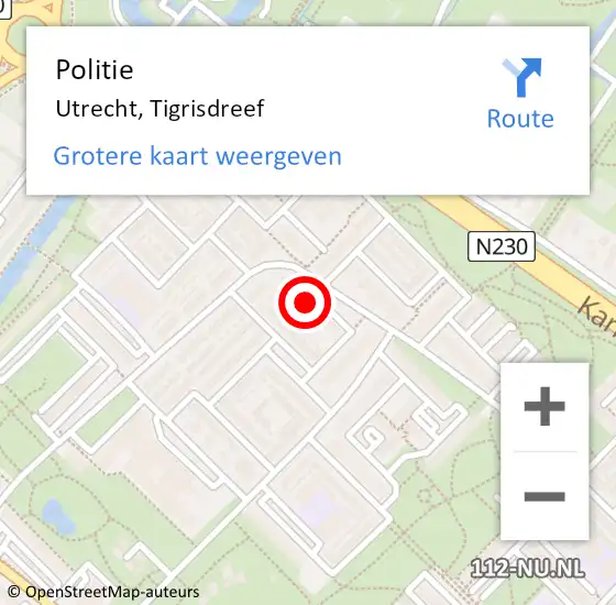 Locatie op kaart van de 112 melding: Politie Utrecht, Tigrisdreef op 21 september 2022 20:32