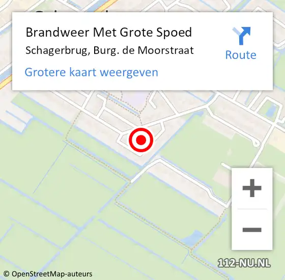 Locatie op kaart van de 112 melding: Brandweer Met Grote Spoed Naar Schagerbrug, Burg. de Moorstraat op 21 september 2022 20:59