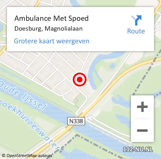 Locatie op kaart van de 112 melding: Ambulance Met Spoed Naar Doesburg, Magnolialaan op 21 september 2022 21:19