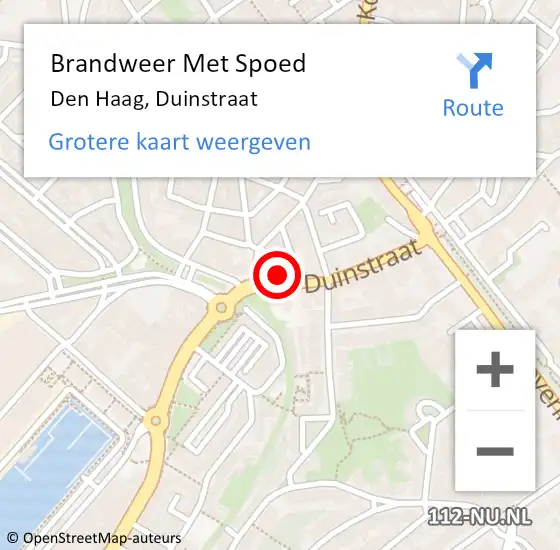 Locatie op kaart van de 112 melding: Brandweer Met Spoed Naar Den Haag, Duinstraat op 21 september 2022 21:39